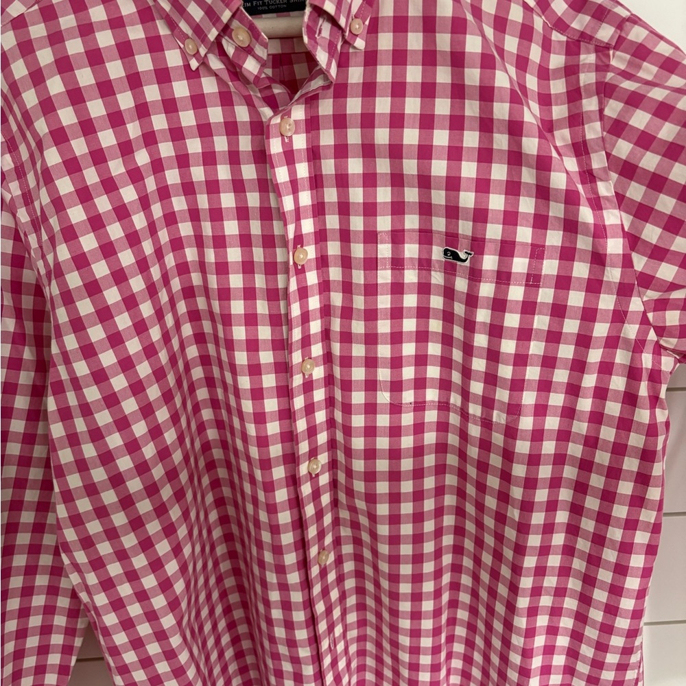 Vineyard Vines Pink and White Gingham Shirt